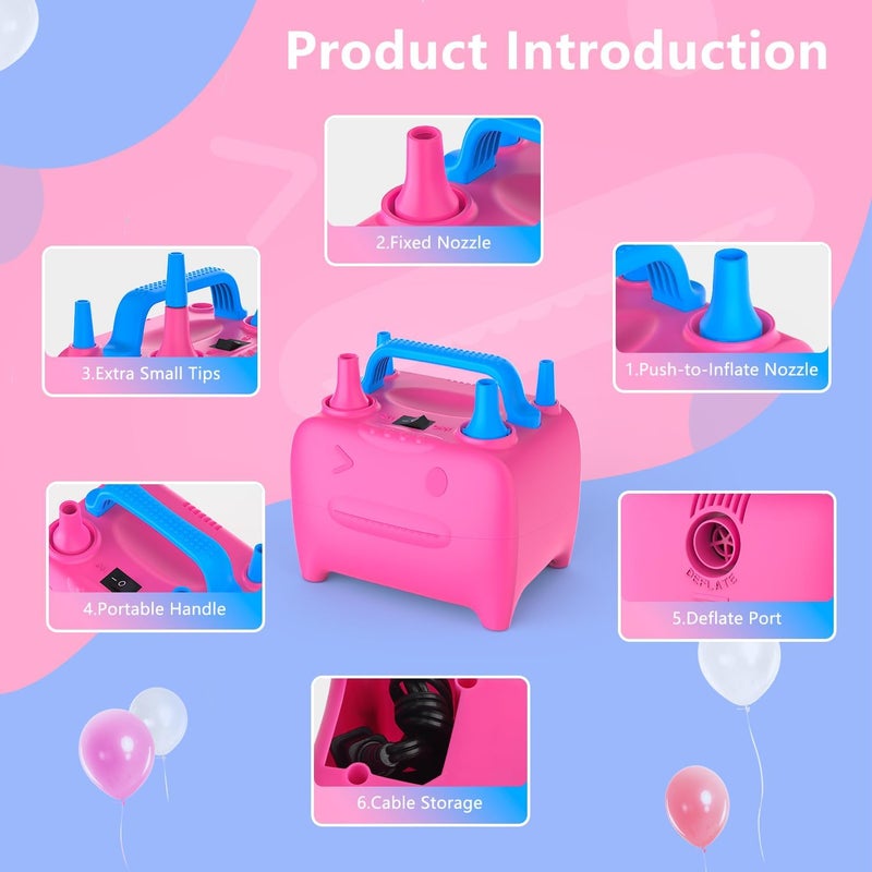 OWill Balloon Pump Electric, Balloon Inflator Electric Air Pump, Portable Dual Nozzle Balloons Air Pump Electric 600W Blow Machine for Party Decoration - Image 2
